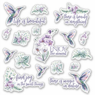 Stickers en vinyle de colibri et d'orchidée