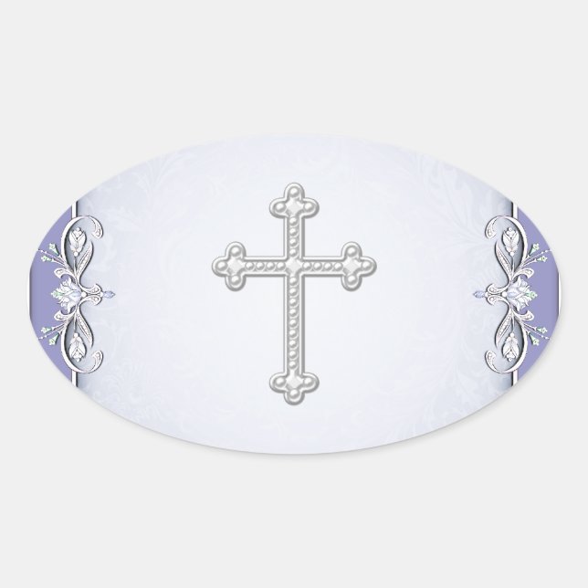 Stickers Enveloppe de Fleur Damas de Croix violett (Devant)