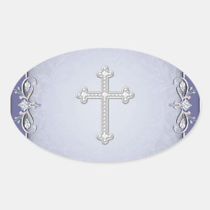 Stickers Enveloppe de Fleur Damas de Croix violett