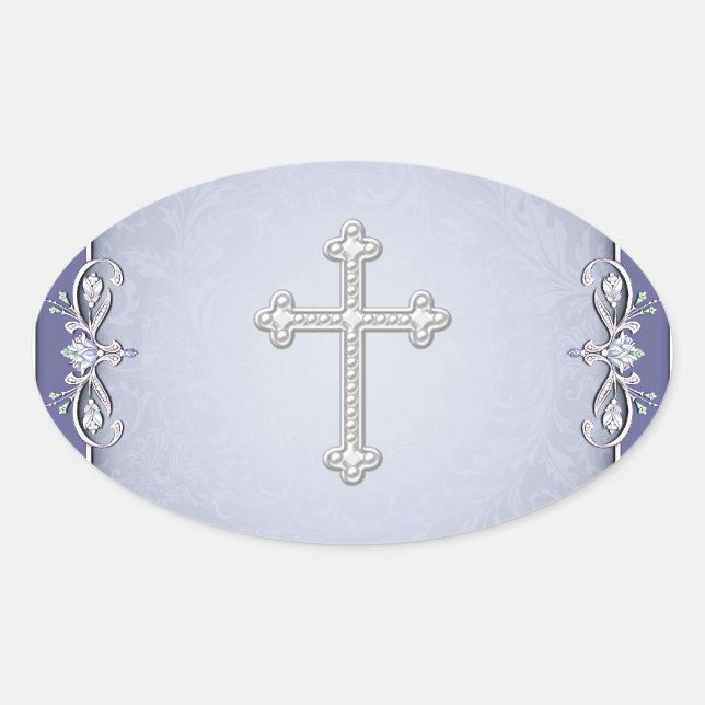 Stickers Enveloppe de Fleur Damas de Croix violett (Devant)