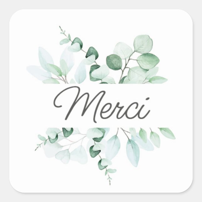 Stickers/Etiquette autocollante Merci Fleurs verte Quadratischer Aufkleber (Vorderseite)