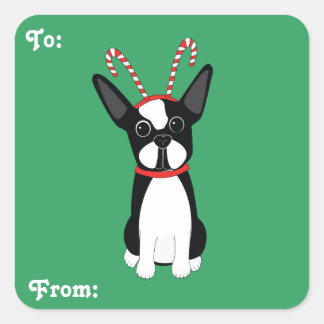 Stickers étiquette cadeau de Noël Boston Terrier