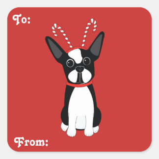 Stickers étiquette cadeau de Noël Boston Terrier