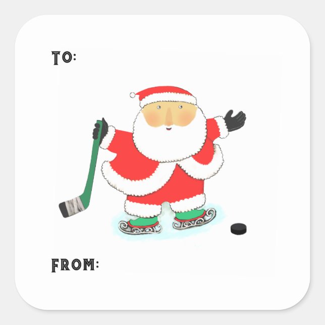 Stickers étiquette cadeau de Noël de hockey (Devant)