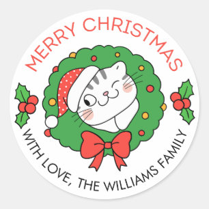 Stickers Étiquette de Noël mignons avec chat et co