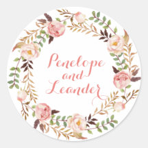 Stickers Étiquette Floral Mariage Names