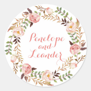 Stickers Étiquette Floral Mariage Names