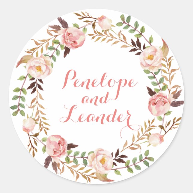 Stickers Étiquette Floral Mariage Names (Devant)