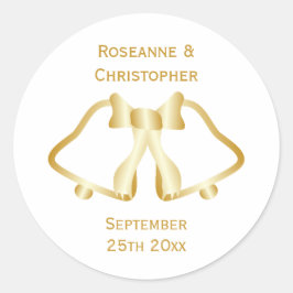 Stickers Faire-part de mariage Or Cloches Et Ruban