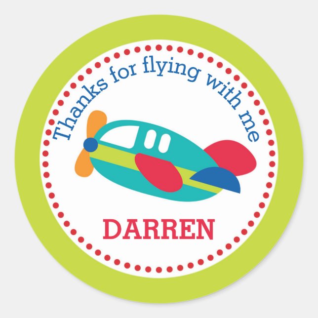 Stickers Faveur Avion (Garçons Anniversaire) (Devant)
