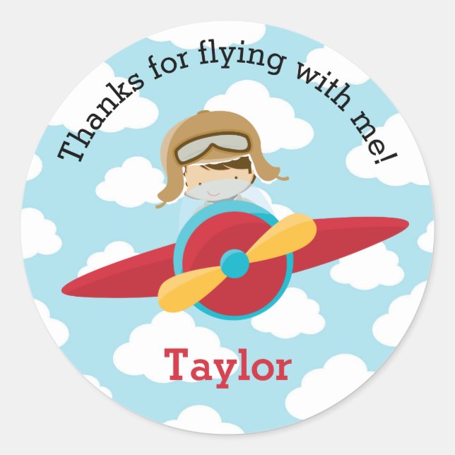 Stickers Faveur Avion Garçons Pilote Anniversaire (Devant)