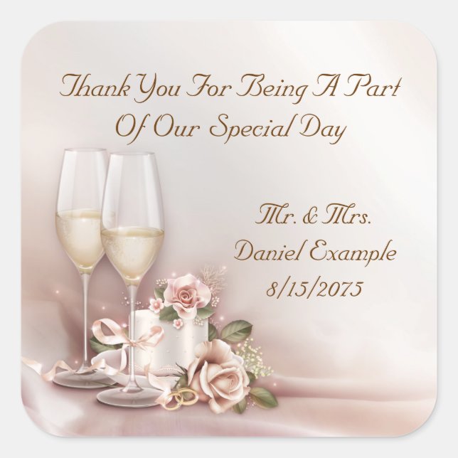 Stickers Faveur Mariage Gâteau Champagne (Devant)