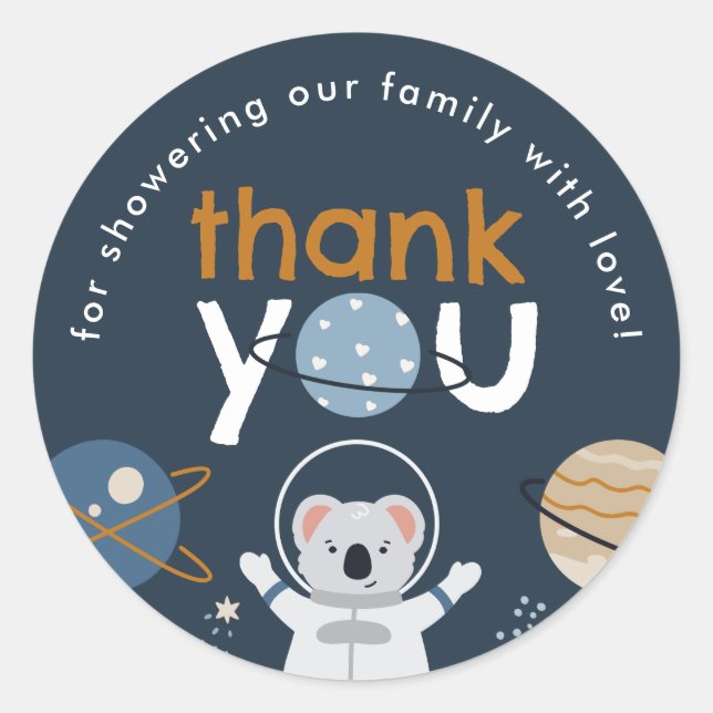 Stickers faveur ronde du Baby shower spatial (Devant)