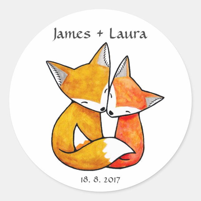 Stickers Favor de mariage Fox Couple Mariage Monog (Devant)