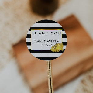 Stickers Favor Mariage   Black Stripe & Gold Peony