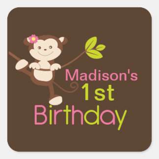 Stickers fête d'anniversaire de singe moderne mign