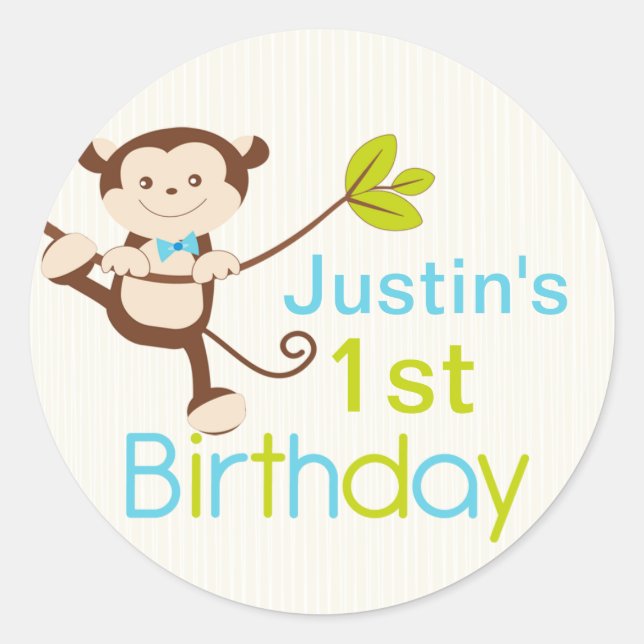 Stickers fête d'anniversaire de singe moderne mign (Devant)