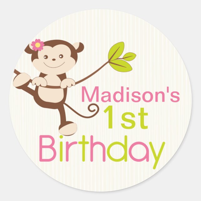 Stickers fête d'anniversaire de singe moderne mign (Devant)