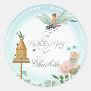 Stickers fête d'anniversaire Fleurs Fées Dragonfly