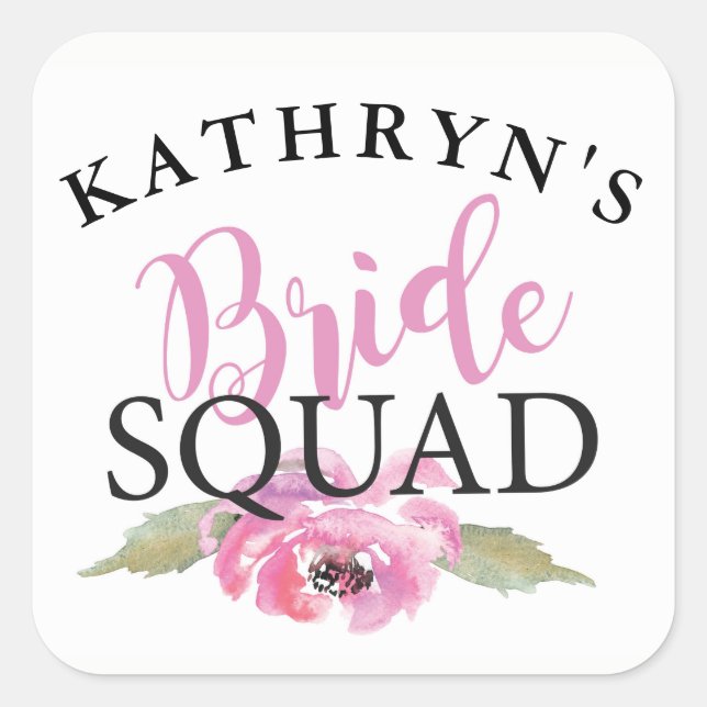 Stickers Fête des mariées Bride Squad Rose floral (Devant)