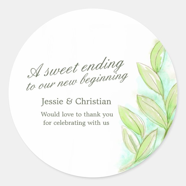 stickers feuille  d'aquarelle mariage bonbons (Devant)