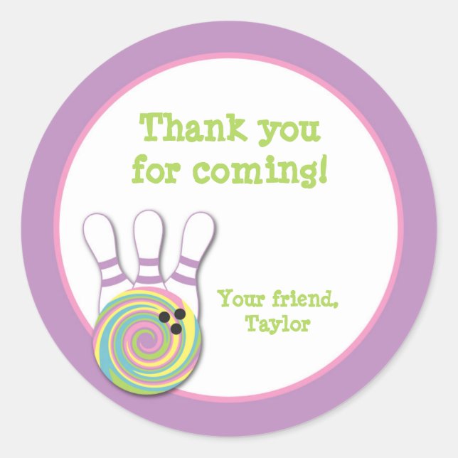 Stickers Fille Bowling Anniversaire Fête Favoriser (Devant)