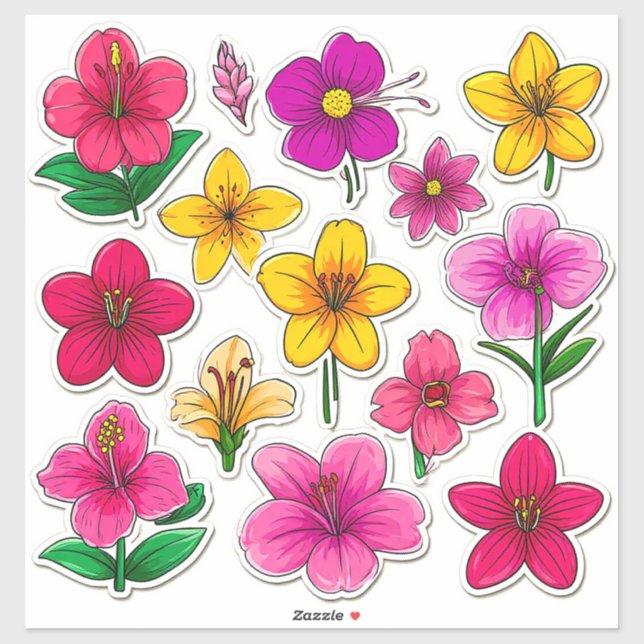 Stickers Fleur de Dessin Coloré (Feuille)