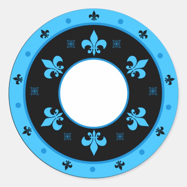 Stickers Fleur de Lis ronde BLEU & NOIR (Devant)