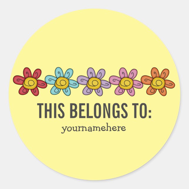 Stickers Fleur Doodle mignon {CELA APPARTIENT À} (Devant)