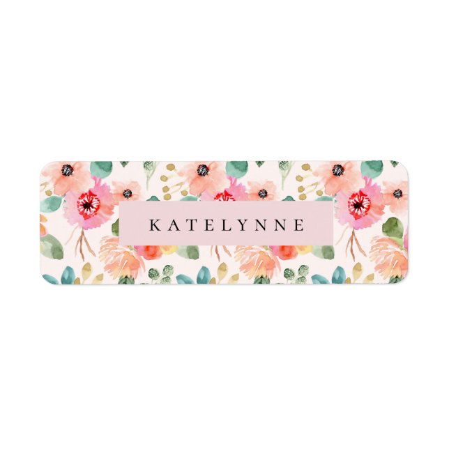 Stickers Floral Aquarelle Fleurs Nom Étiquettes (Devant)