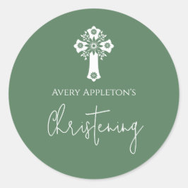 Stickers floral Cross Christening Fern Green