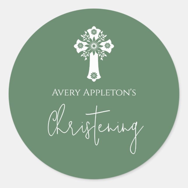 Stickers floral Cross Christening Fern Green (Vorderseite)
