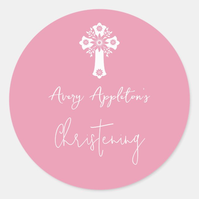 Stickers Floral Cross Christening Rose Pink (Vorderseite)