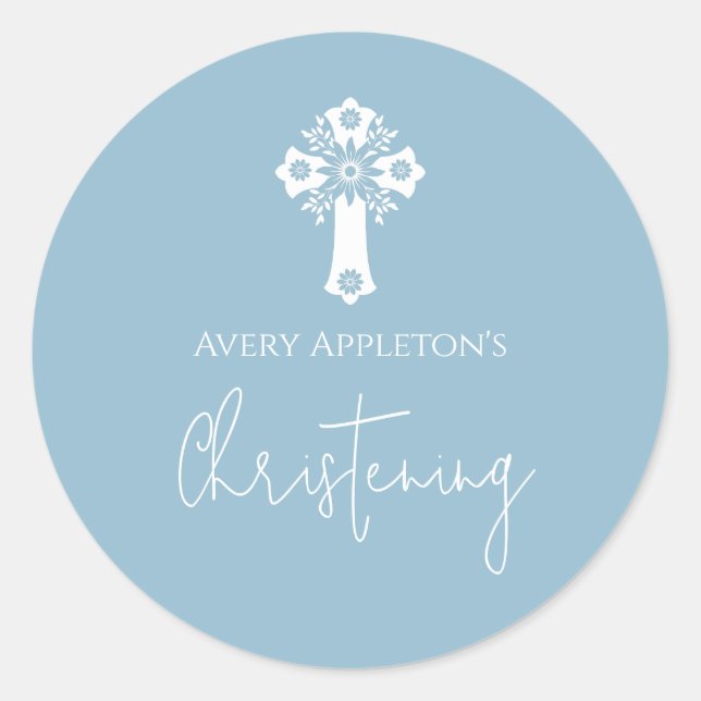 Stickers Floral Cross Christening Sky Blue (Vorderseite)