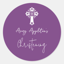 Stickers Floral Cross Christening Sweet Plum
