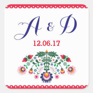 Stickers Floral mexicain ronde Fiesta Étiquette ro