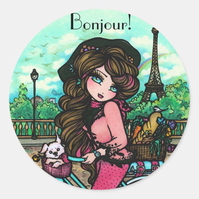 Stickers French Girl Bonjour Paris par Hannah Lynn (Devant)