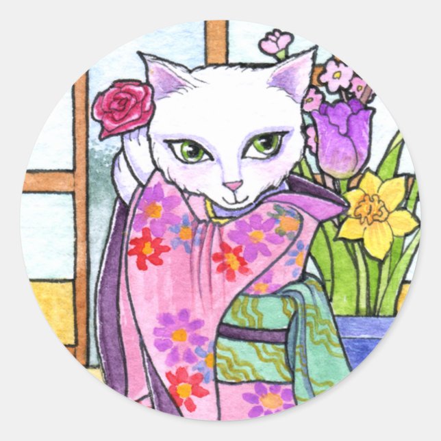 Stickers Geisha Asian Cat Imaginaire par Ann Howar (Devant)