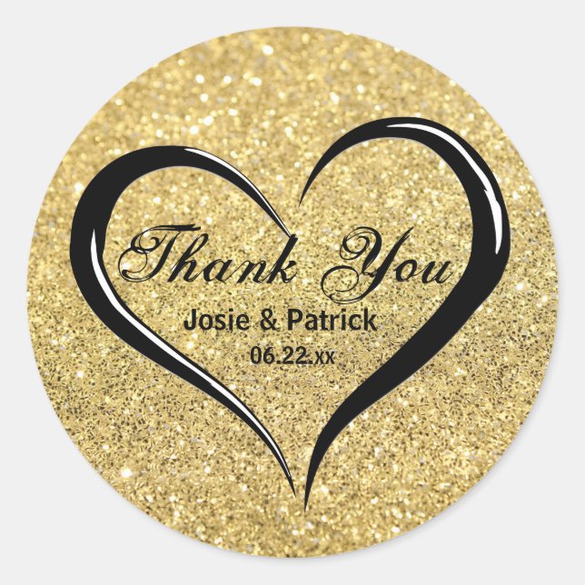 Stickers Gold Black Heart Merci de mariage favori (Devant)