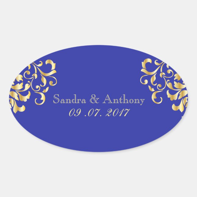 Stickers Gold et Blue Mariage damassé élégants (Devant)