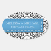 Stickers Grand Faveur Mariage damassé Bleu Trait