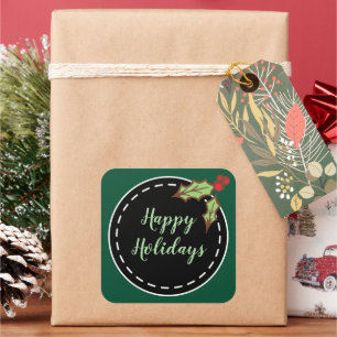 Stickers Green Happy Holidays