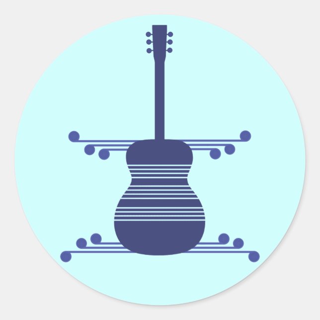 Stickers guitare rétro, bleu marine (Devant)