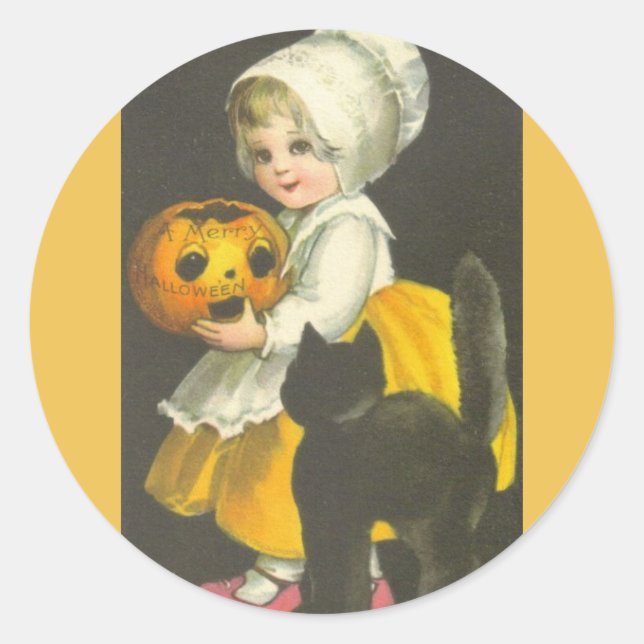 Stickers Halloween Citrouille noir chat fille Vint (Devant)