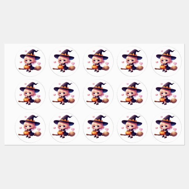 Stickers Halloween Sorcière Kawaii - Niedliche Hex Etiketten (Blatt)