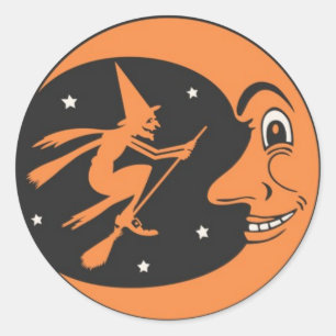 Stickers Halloween Witch et Lune Round
