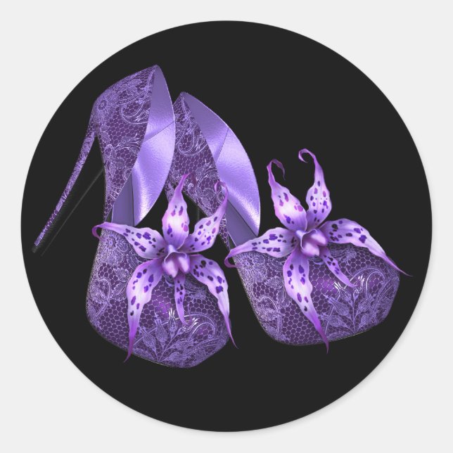 Stickers haute chaussure orchidée violet élégant (Devant)