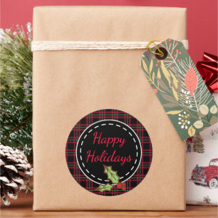 Stickers Holly Plaid Rouge Joyeux Vacances