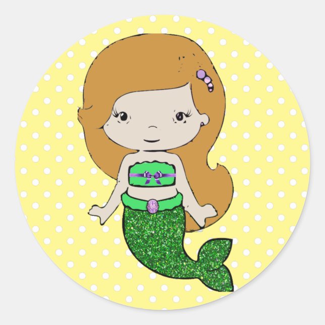 Stickers Jolie sirène verte et jaune (Devant)
