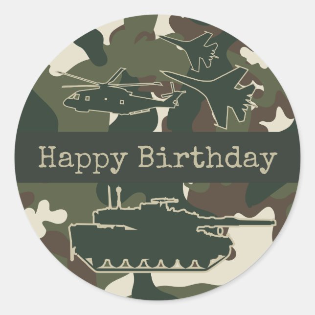 Stickers Joyeux Anniversaire - Camouflage militair (Devant)